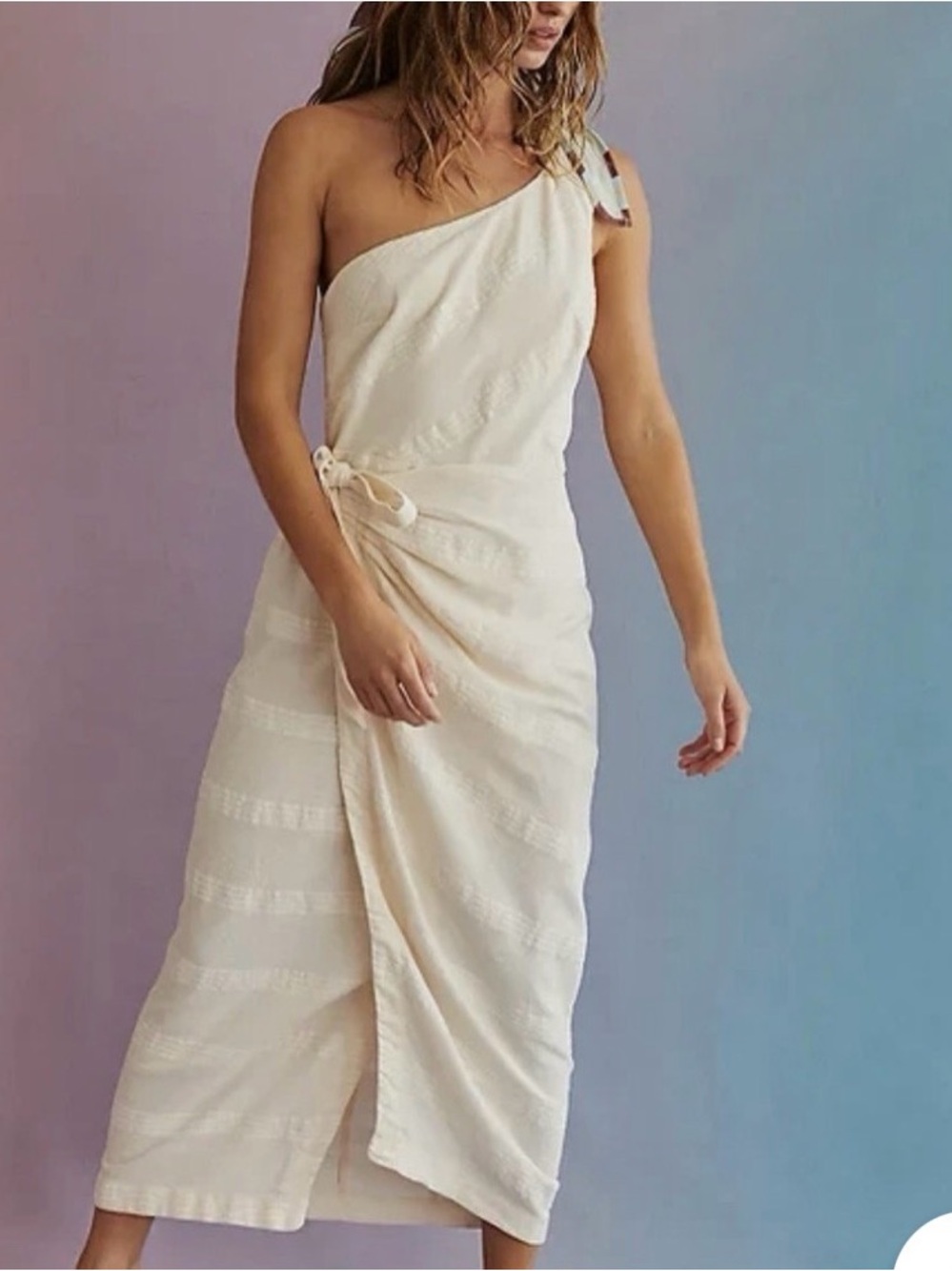 Free People Linen White One-Shoulder Wrap Dress